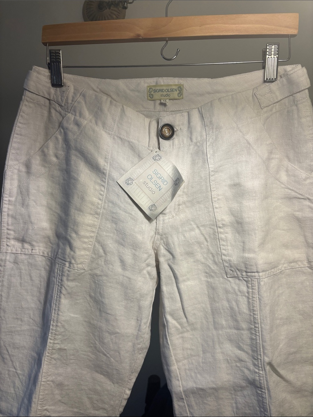 Sigrid Olsen White Cropped Linen Blend Pants